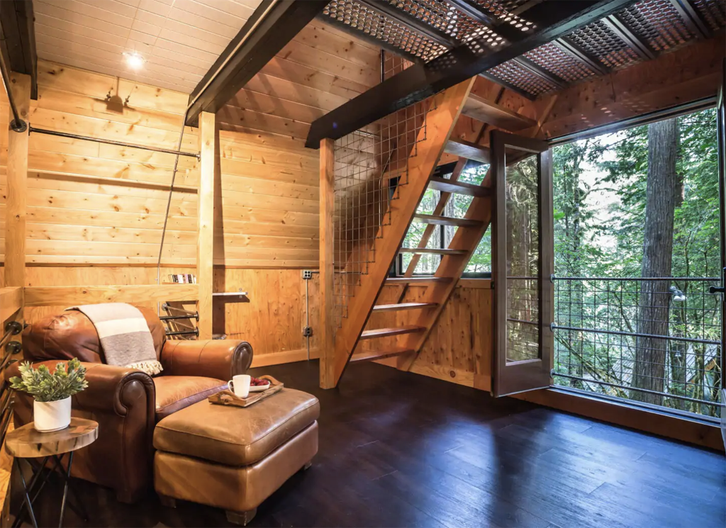inside a log cabin in Washington state perfect for a winter escape