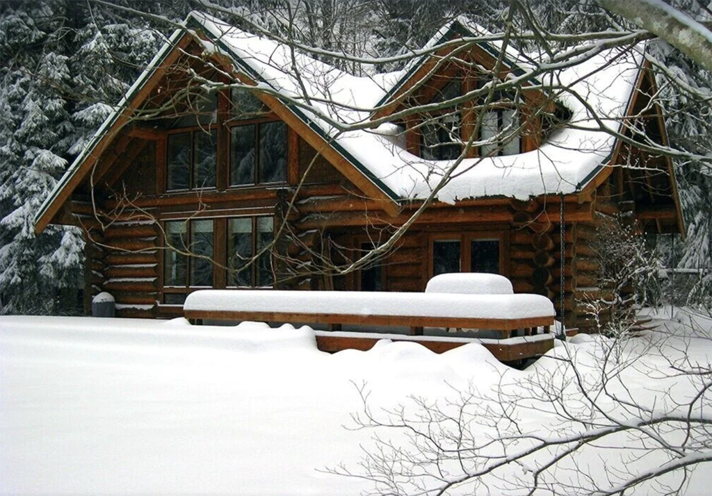 cabin covered in snow in Washington state