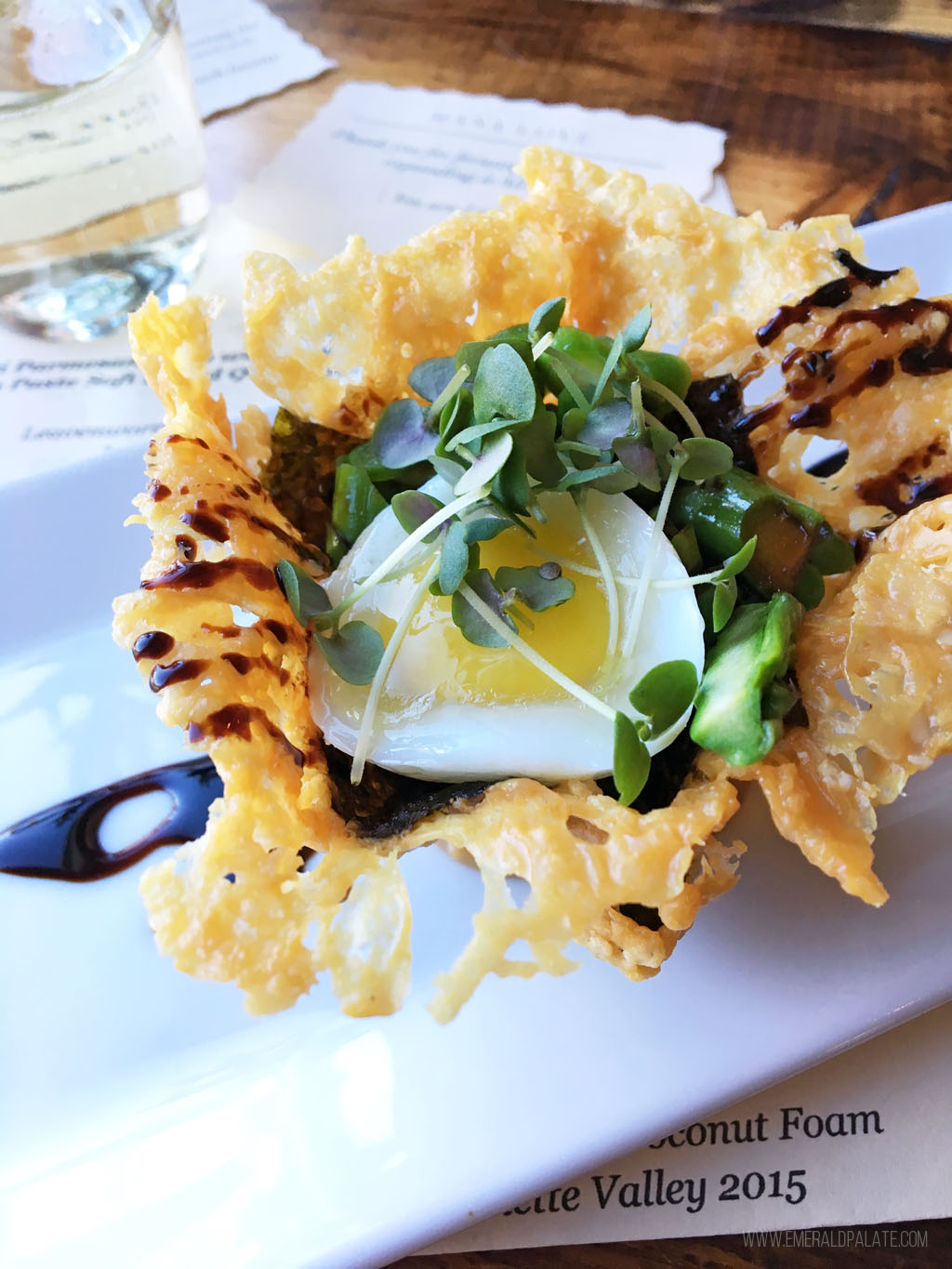 egg in a Parmesan crisp from a restaurant worth the drive from Seattle
