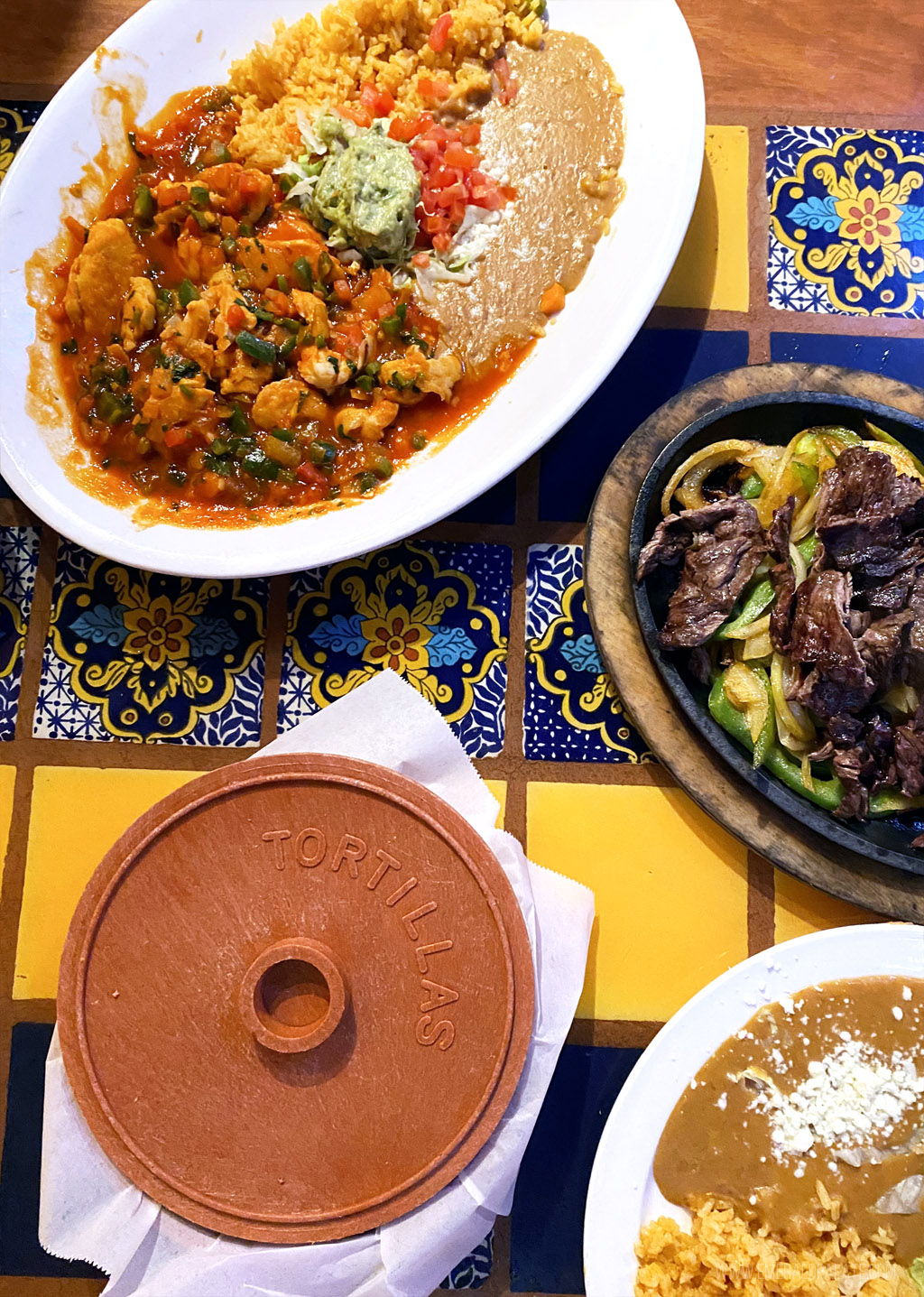 Mexican food plates on a colorful table in Lake Chelan, WA