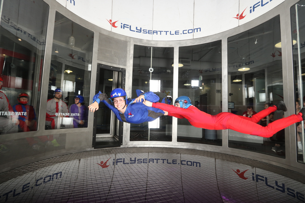 person indoor skydiving in Seattle