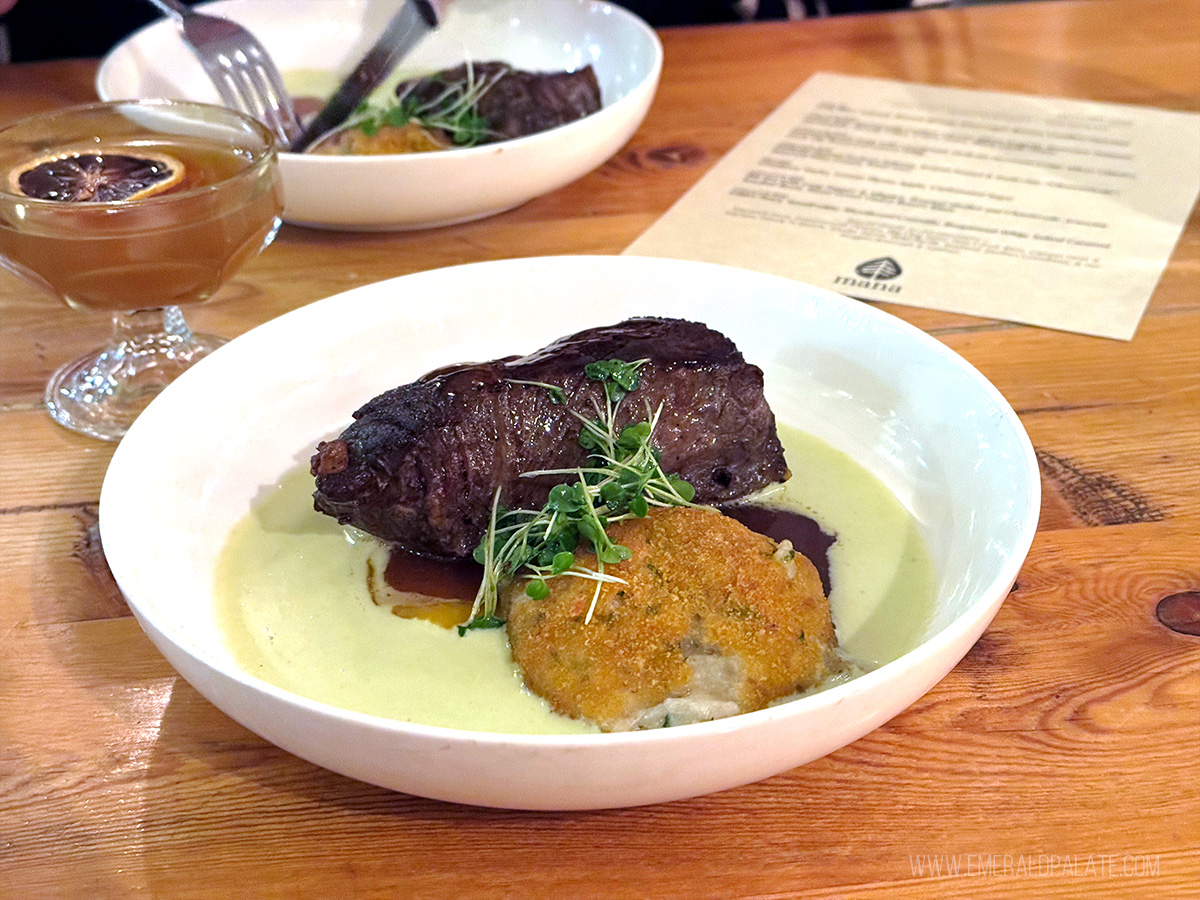 Steak with potato cake at a restaurant in Leavenworth