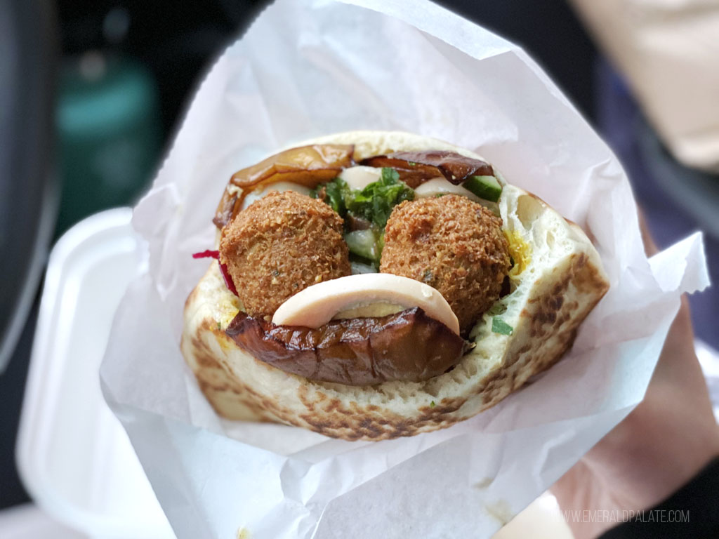 sabich sandwich with falafel from a lunch food spot in Seattle