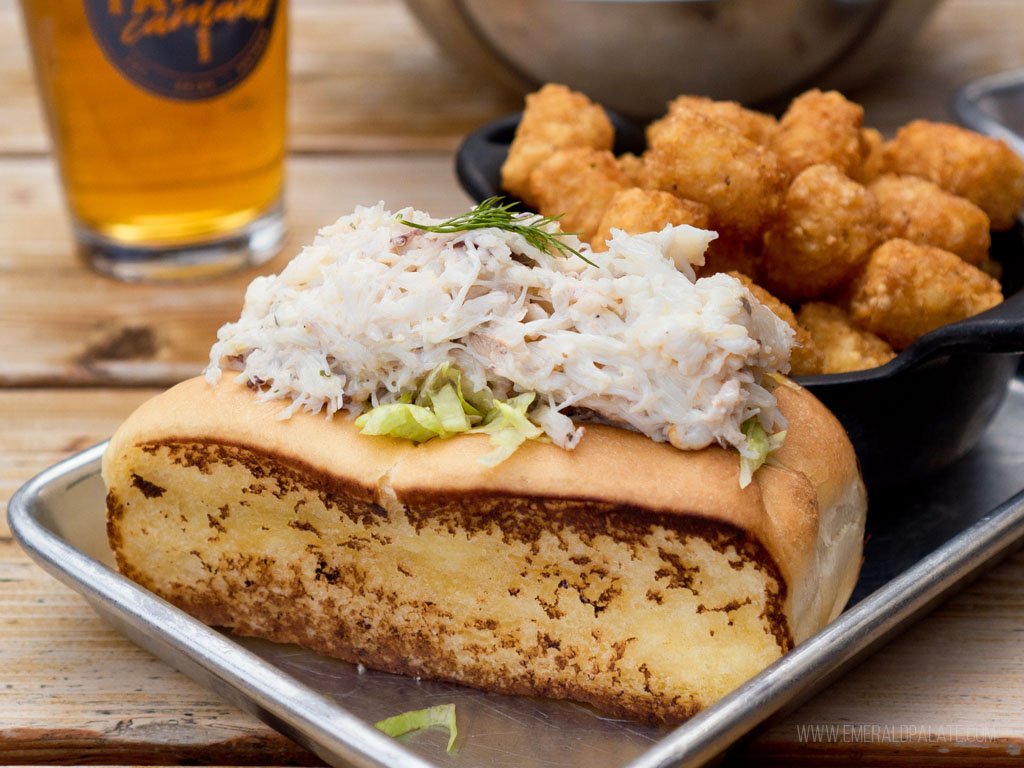 crab roll and tater tots from one of the best restaurants on Camano Islands