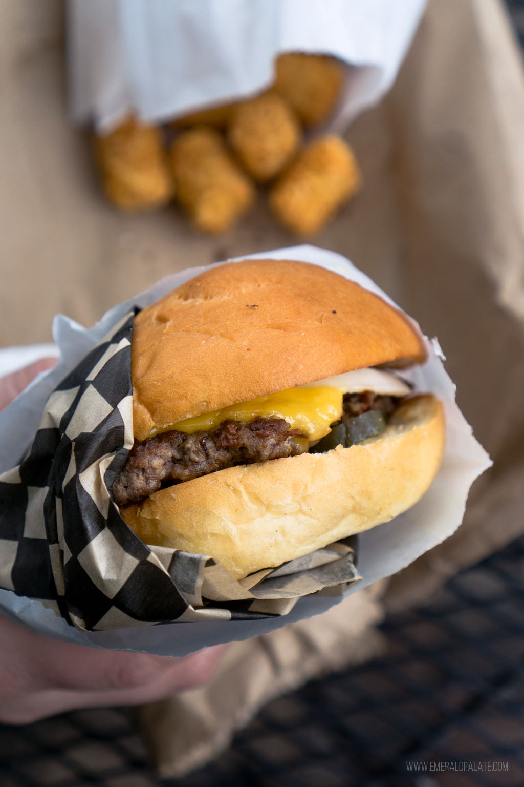 burger and tater tots