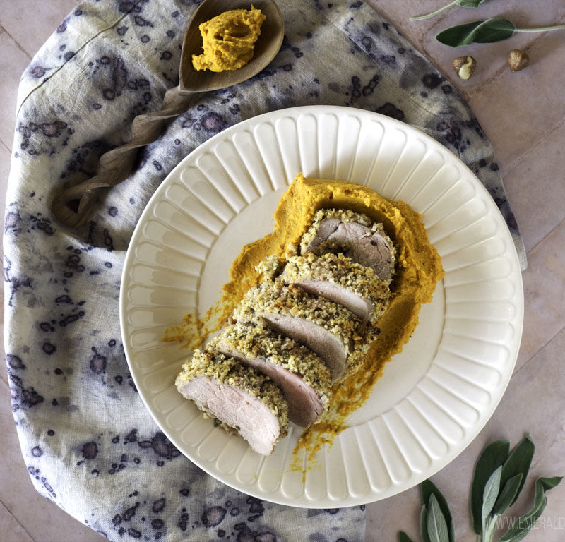 Butternut Squash and Carrot Mash Served With Sage Pork