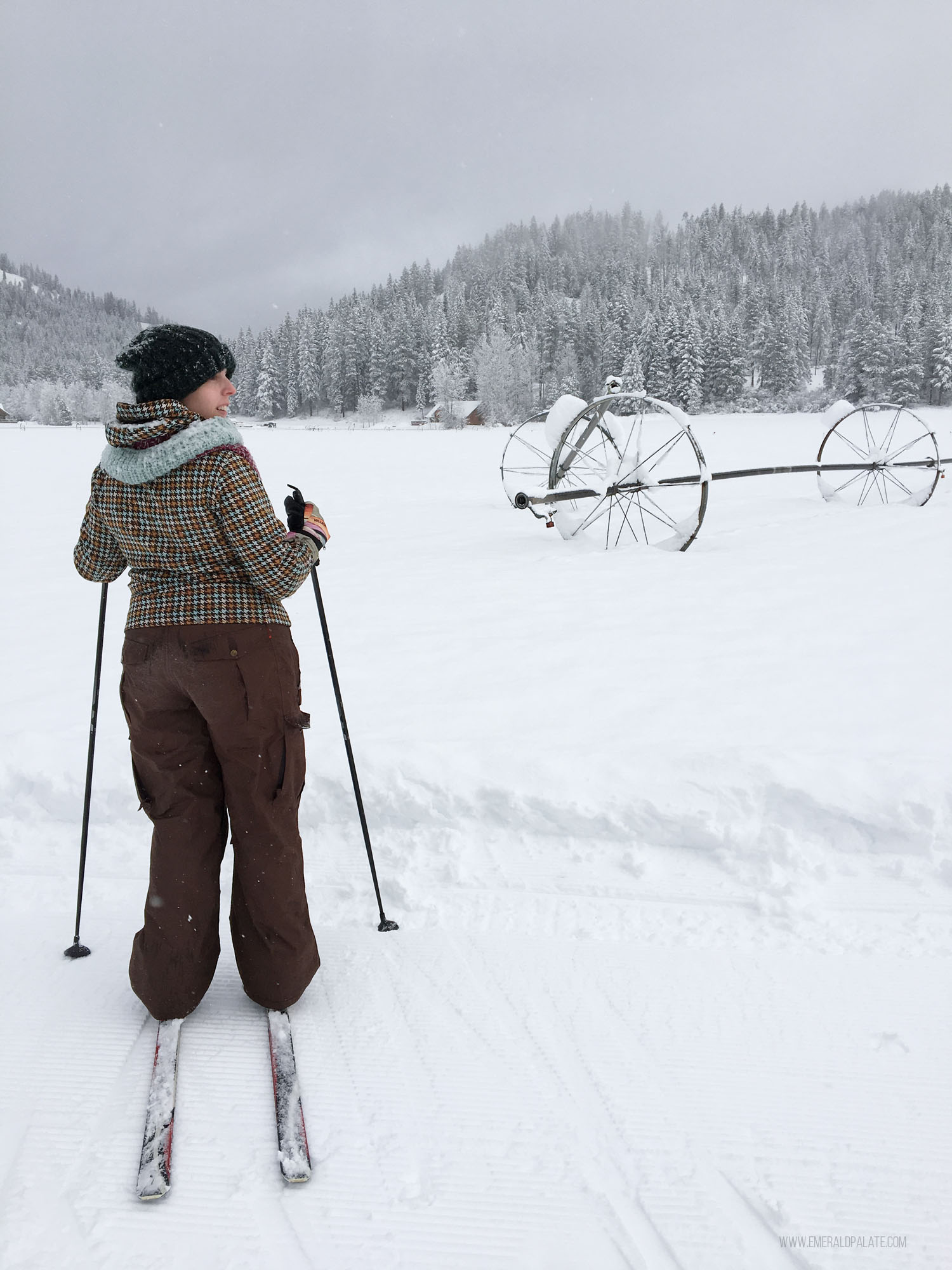 skiing on farm in Plain, WA