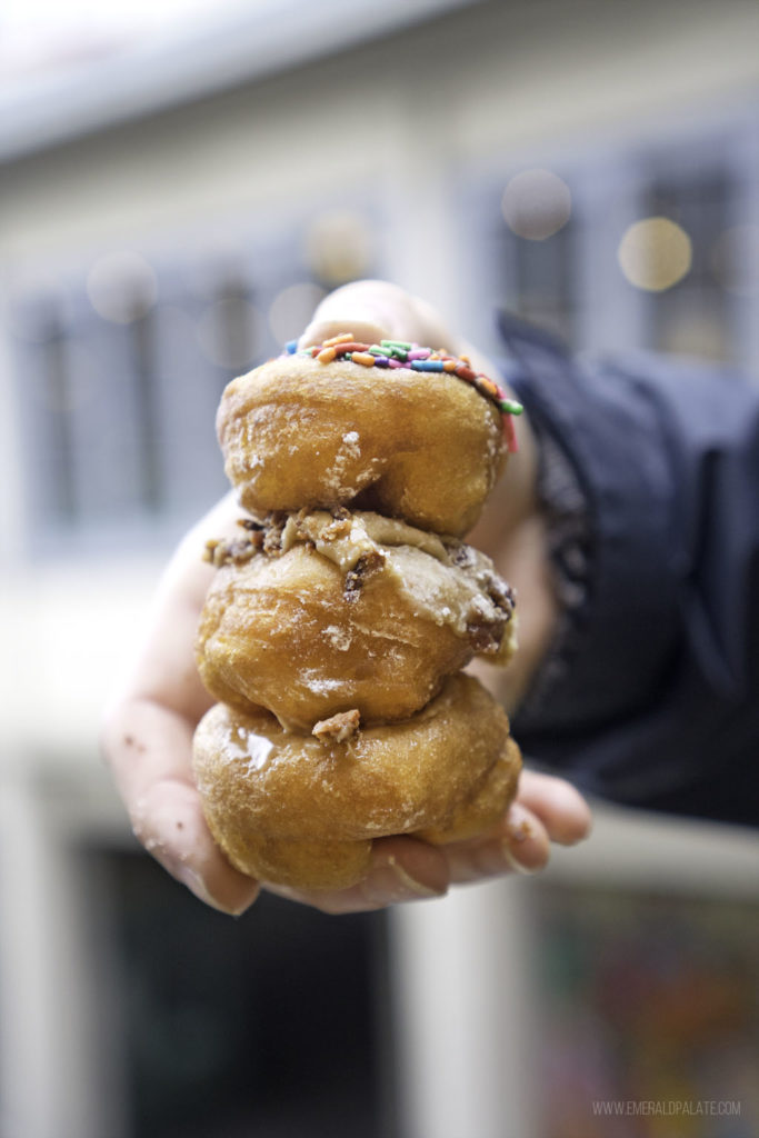 stack of mini doughnuts from Pike Place Market