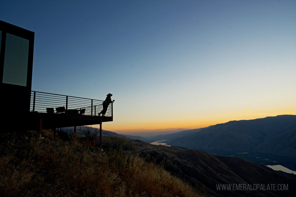 woman overlooking valley at one of the most romantic Airbnbs in Washington state