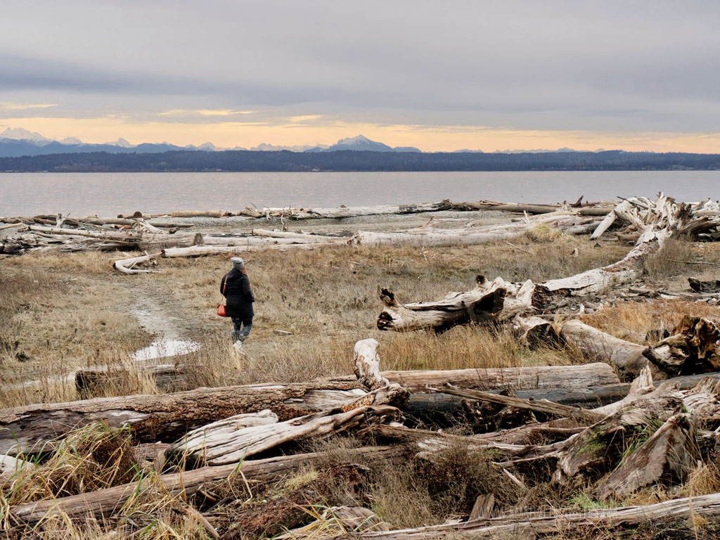 A person walking along the beach, one of the best things to do on Camano Island