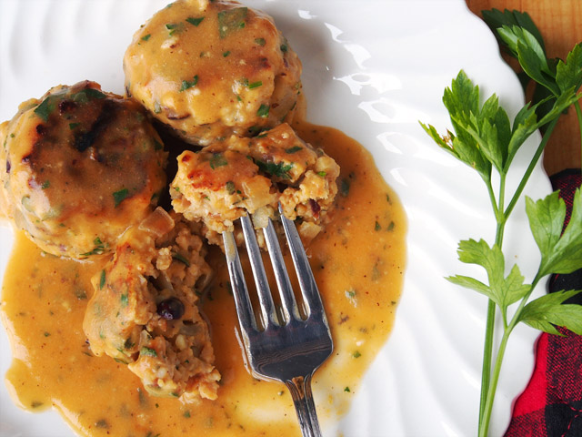 Pumpkin Meatball Recipe With Cranberries, Sage, & Pumpkin Gravy