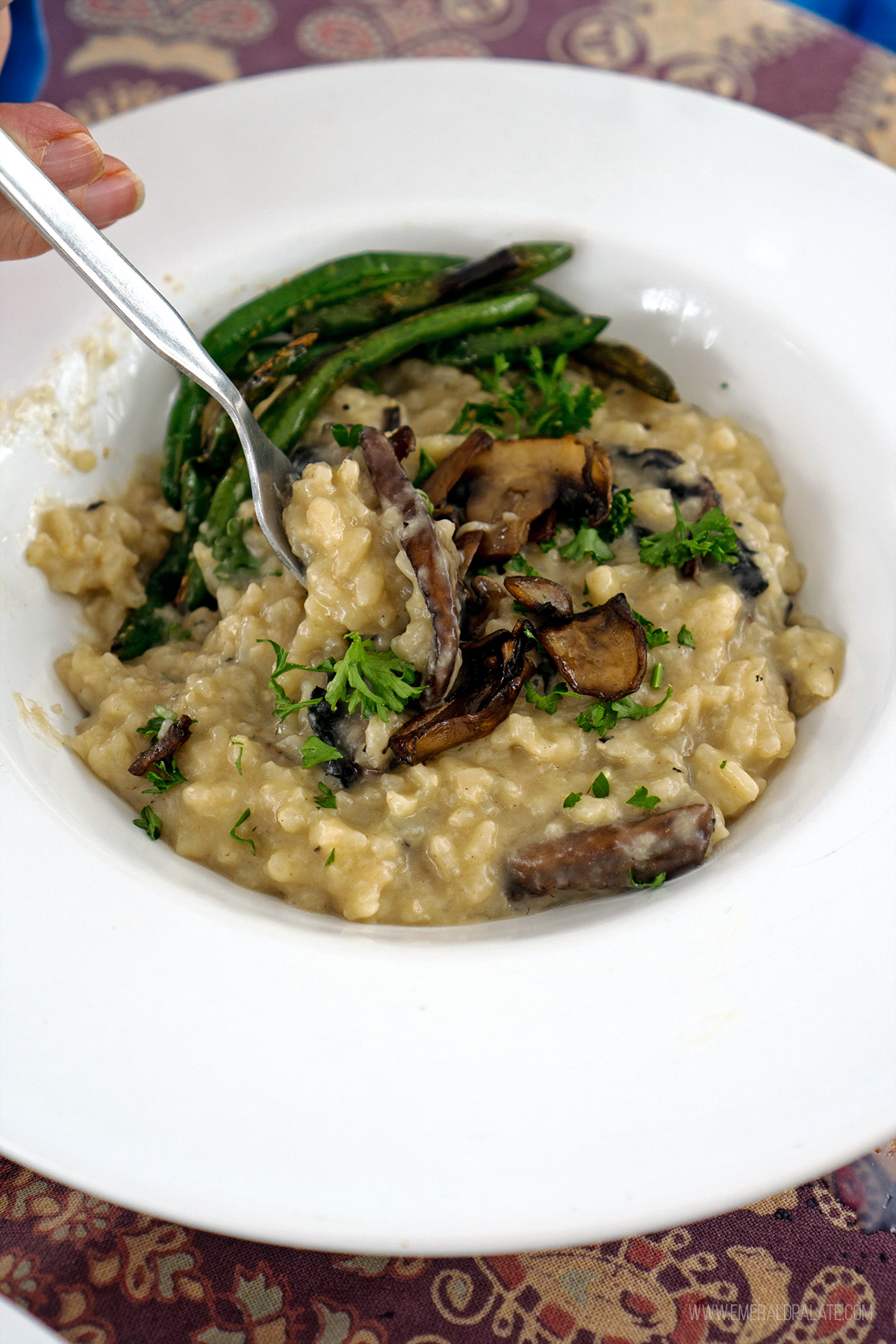 risotto with mushrooms and green beans from one of the best Vashon Island restaurants
