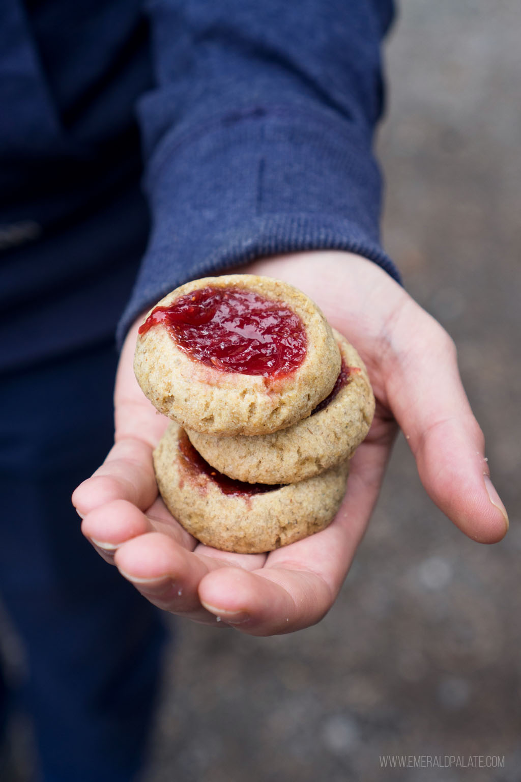 person holding a stack of jam cookies on Lopez Island