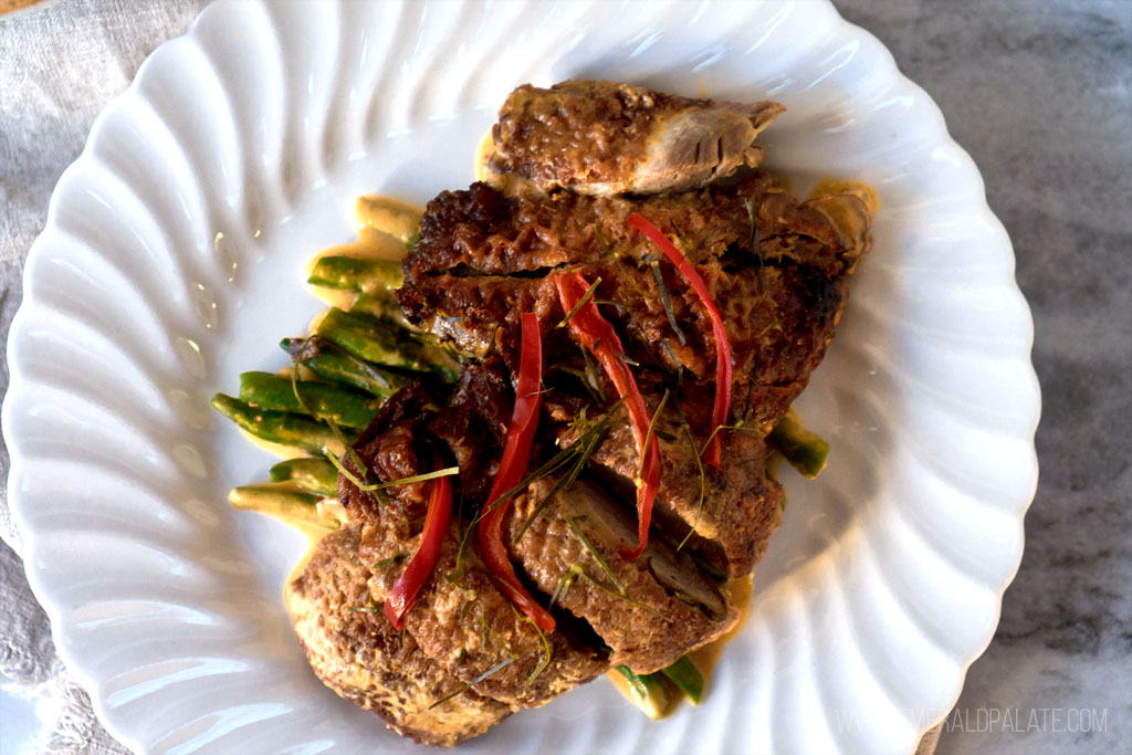 crispy duck in panang red curry