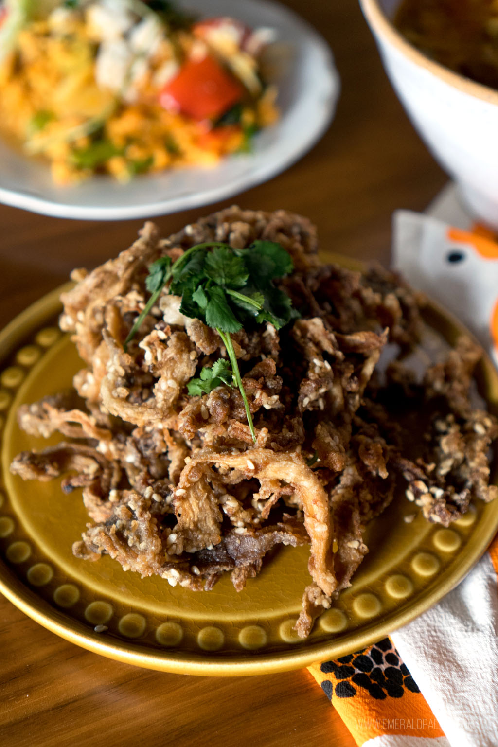 heaping plate of crispy mushrooms from one of the top Seattle restaurants for Thai food