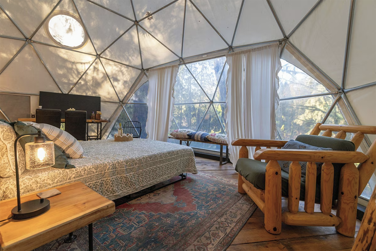 inside a luxurious glamping dome, some of the best glamping in Washington state