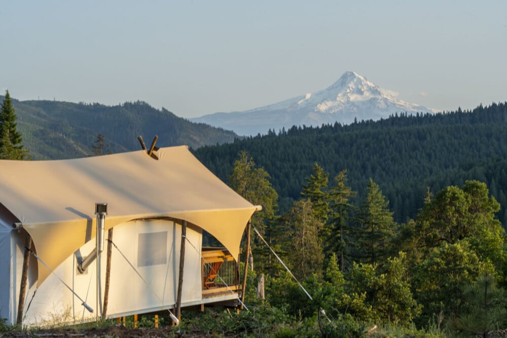 Unde Canvas tent overlooking Mt Hood, some of the best glamping in Washington state