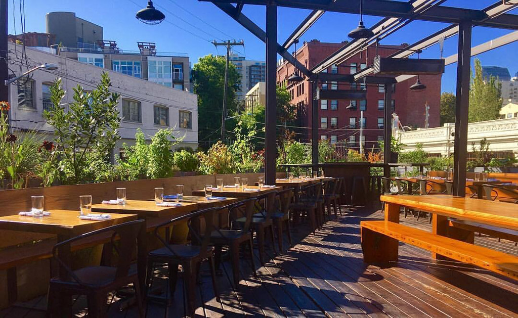 garden patio at Terra Plata, a Seattle rooftop patio and restaurant