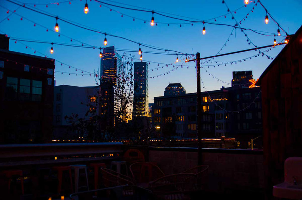 rooftop bar Seattle at night