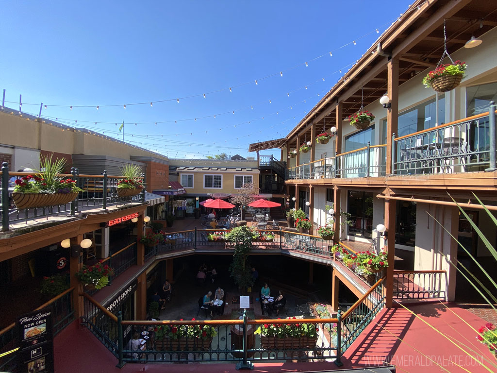 atrium of an open air retail market, ond of the most fun things to do in Eugene, Oregon