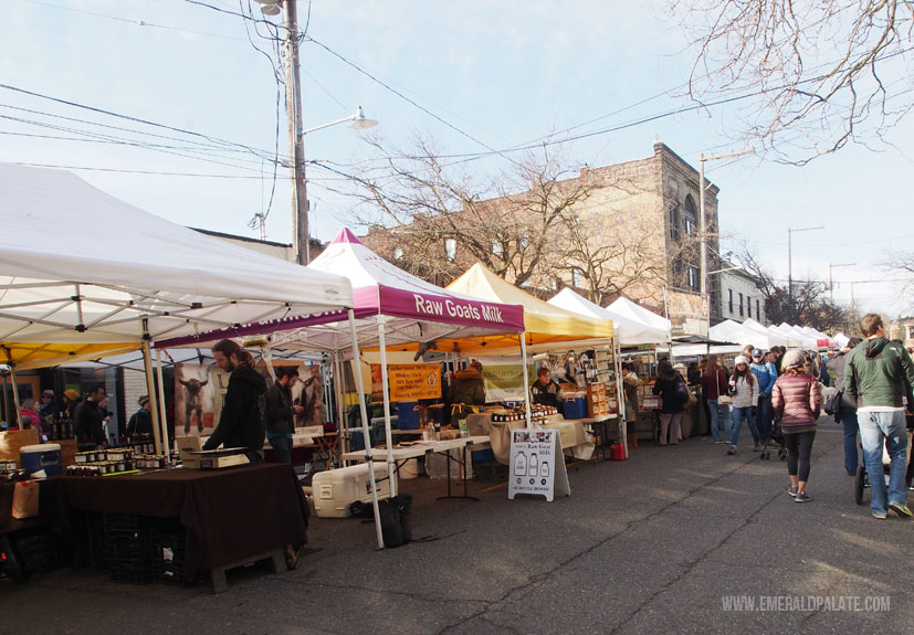 stalls at the Ballard Farmers Market, one of Seattle's best farmers markets