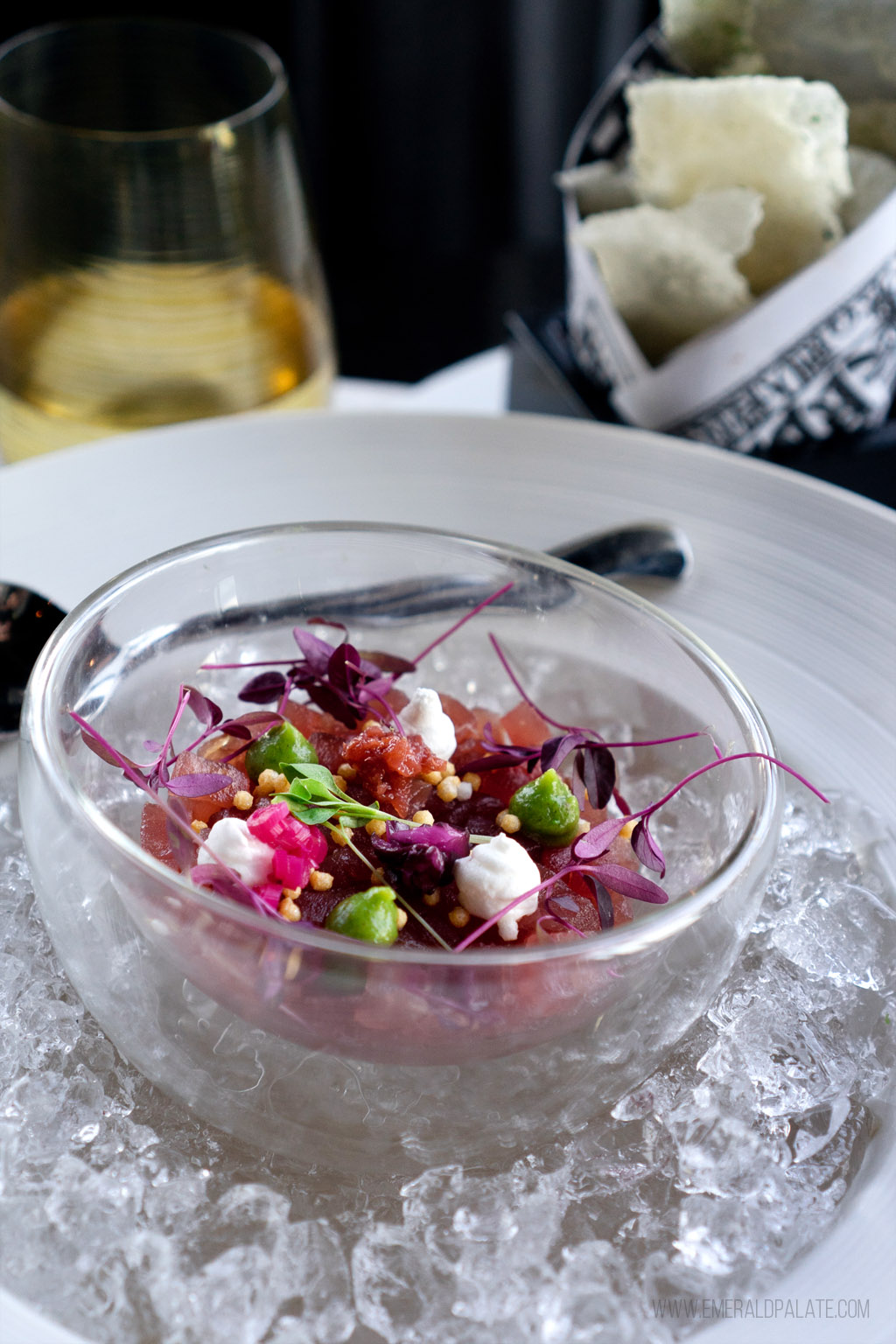 tuna dish plated beautifully from a Seattle restaurant with views