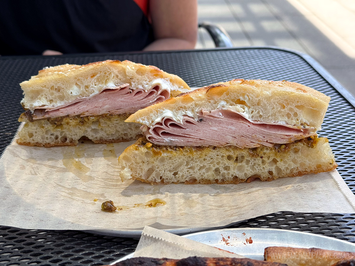 mortadella focaccia sandwich, one of the best sandwiches in Seattle