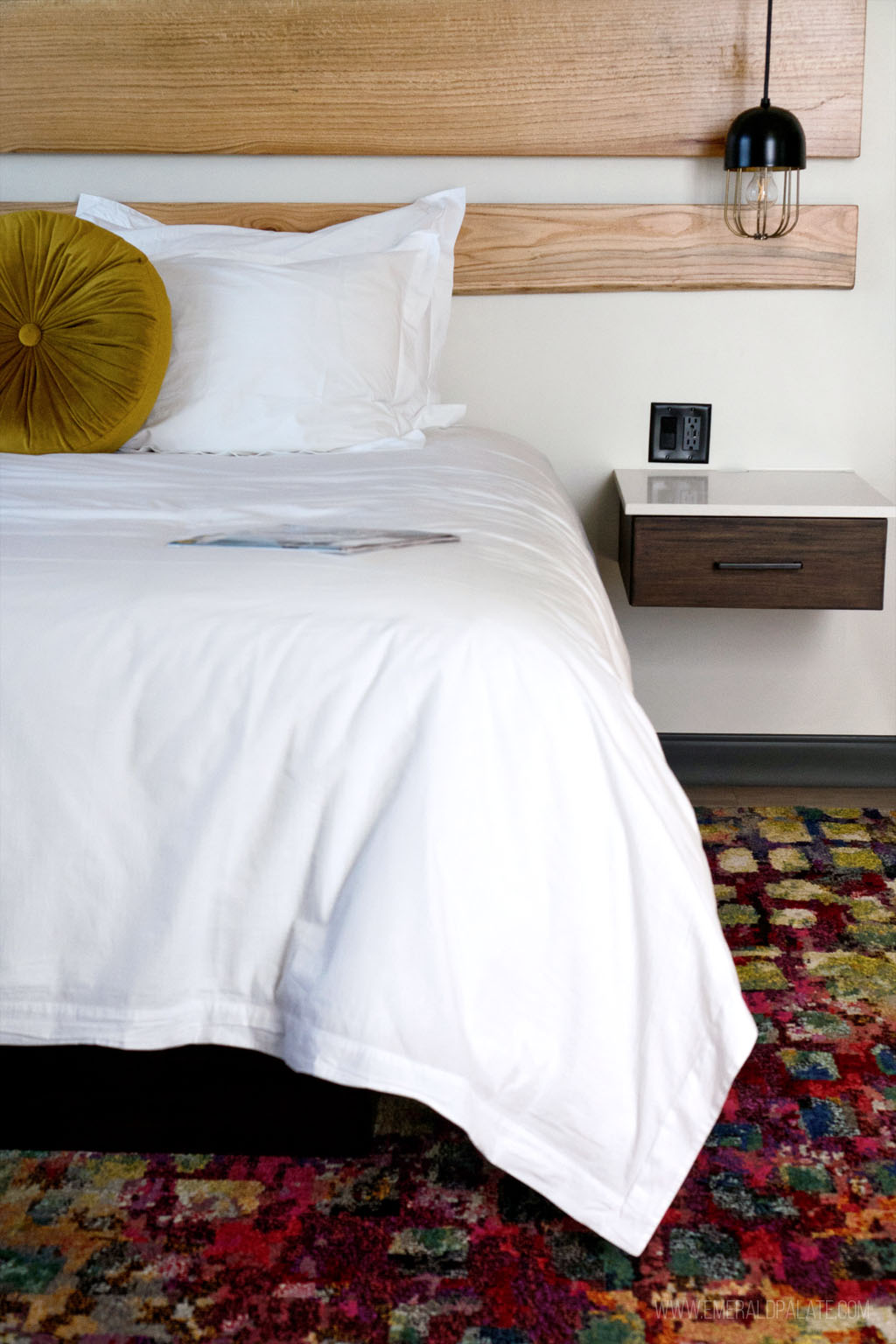 hotel bed in a modern hotel room in Eugene, Oregon