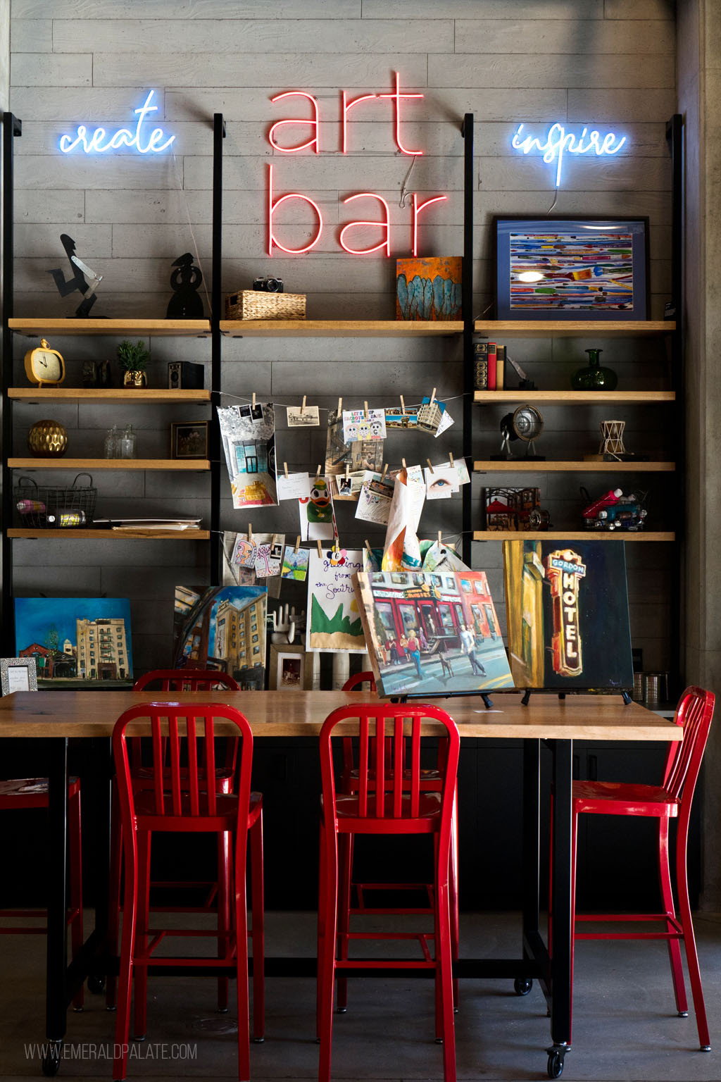 art bar at The Gordon Hotel, a boutique place to stay in Eugene