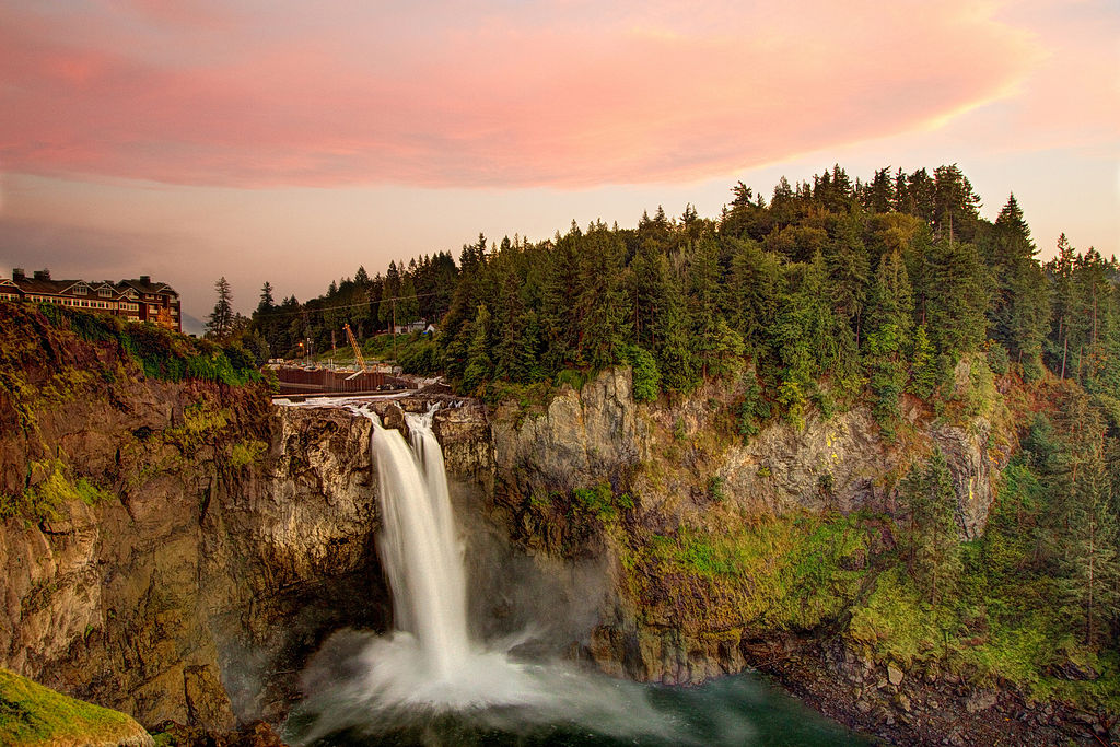 Snoqualmie Falls at sunset, a view from one of the best wine tours in the Seattle area