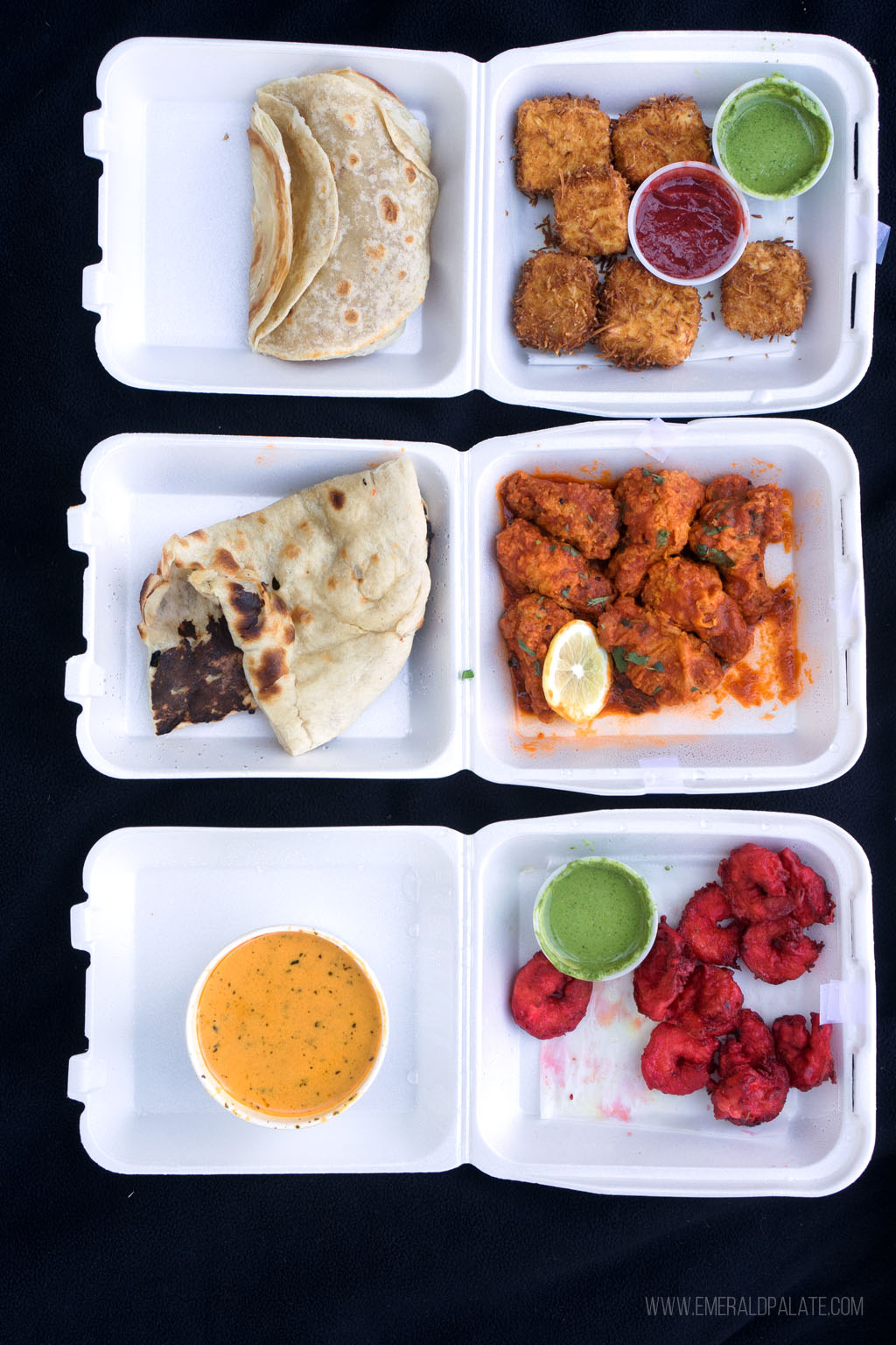 Indian food from Seattle in takeout containers