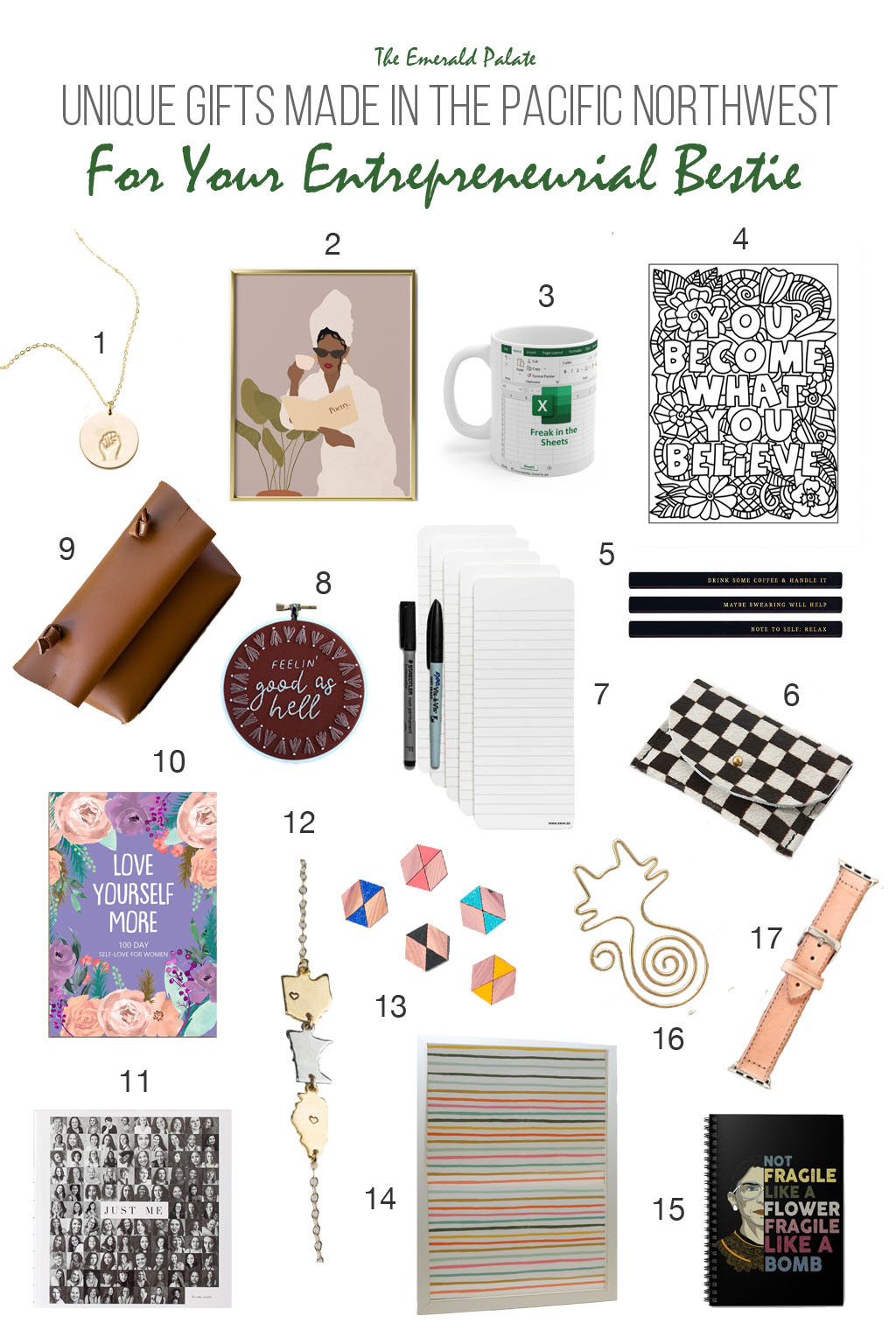 A collection of Pacific Northwest gifts for the entrepreneurial bestie
