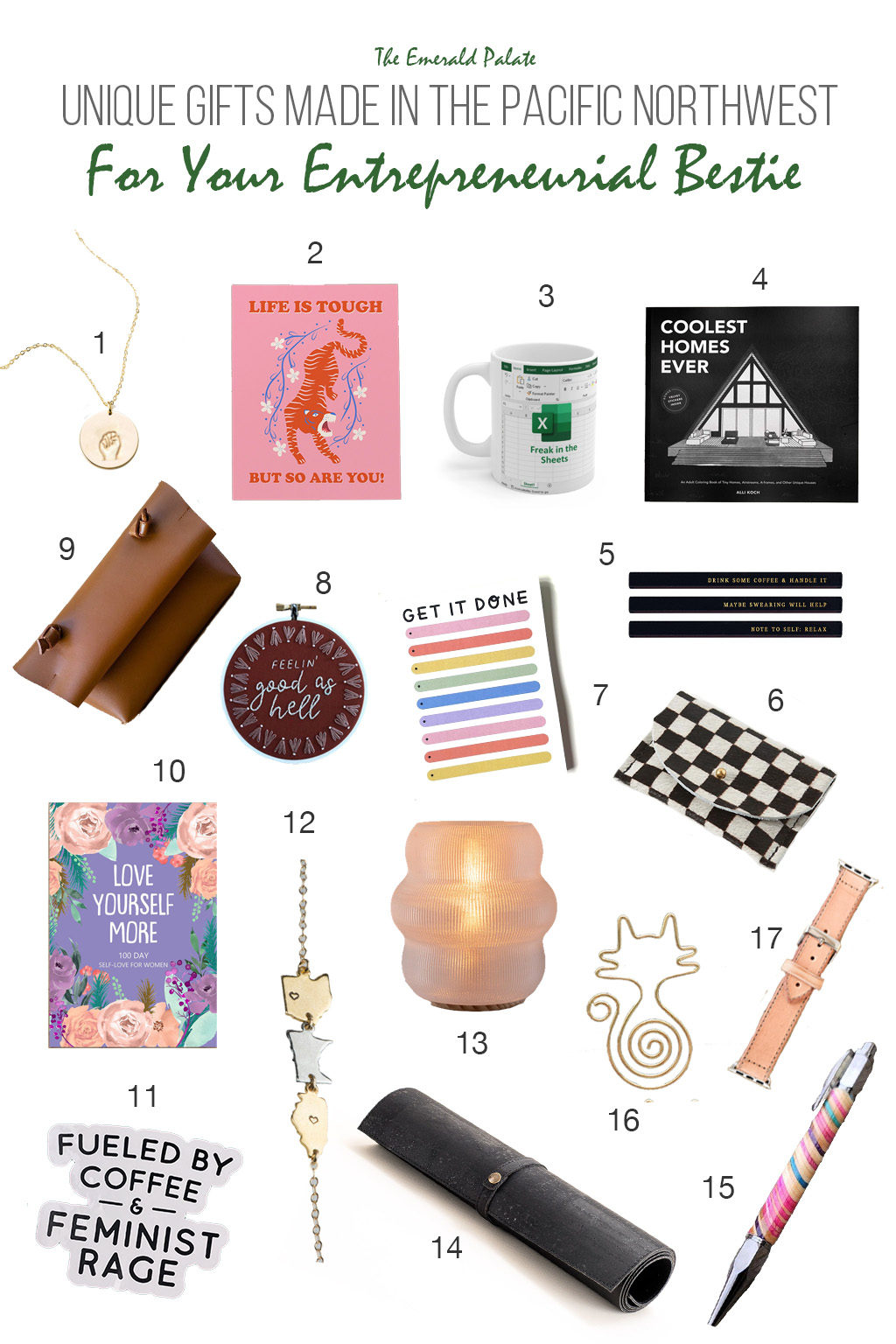 A collection of Pacific Northwest gifts for the entrepreneurial bestie