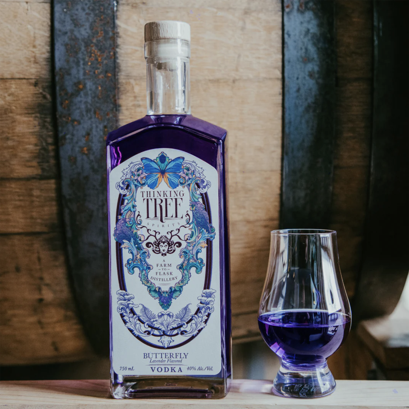 bottle off purple butterfly pea flower vodka, one of the best Pacific Northwest food gifts