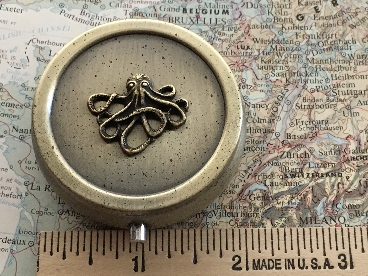 modern brass pill box, a great travel gift