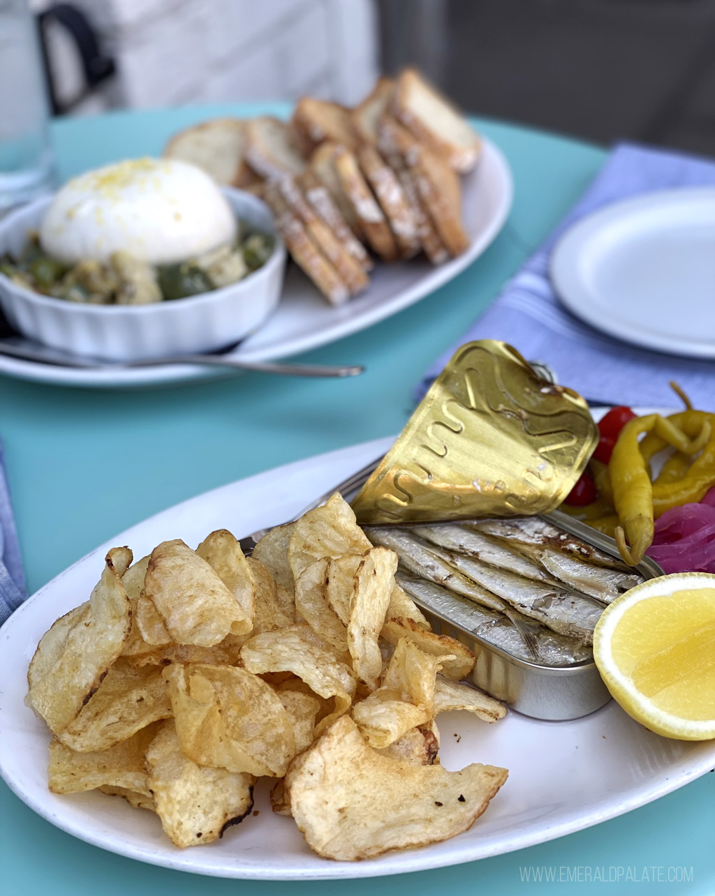 sardines and chips with burrata in the background from one of the best Willamette Valley restaurants