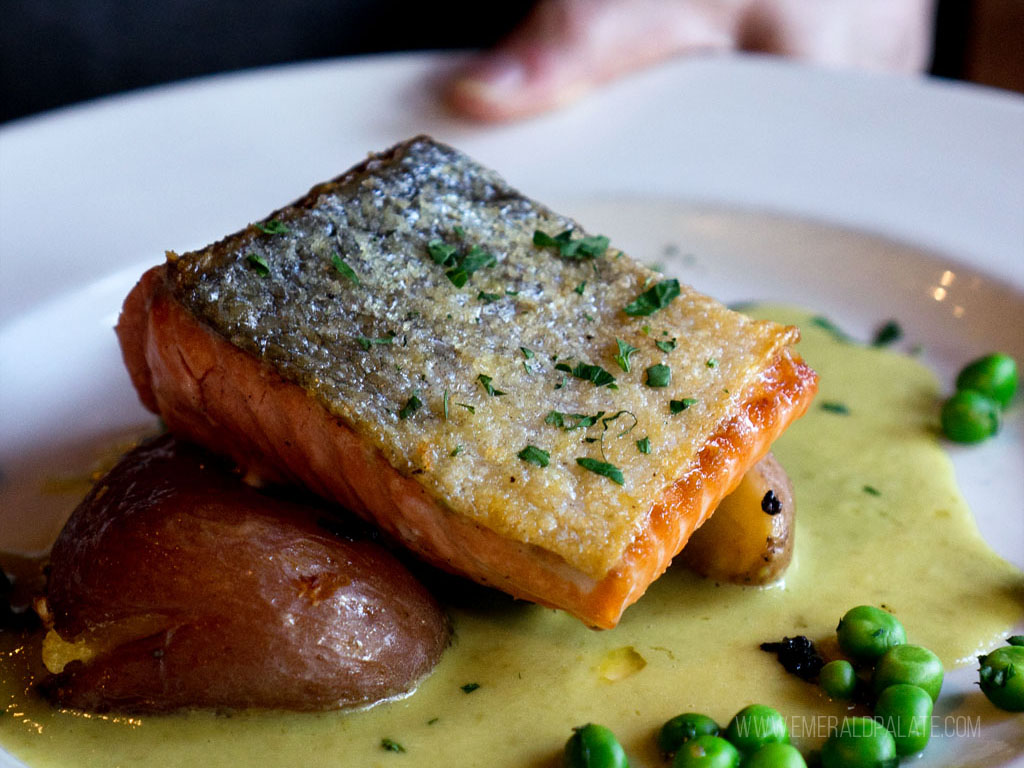 salmon over potatoes from one of the best restaurants in Willamette Valley