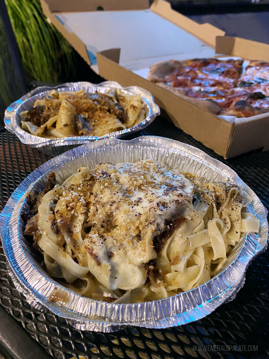 takeout pasta containers from a fun place to eat in Portland
