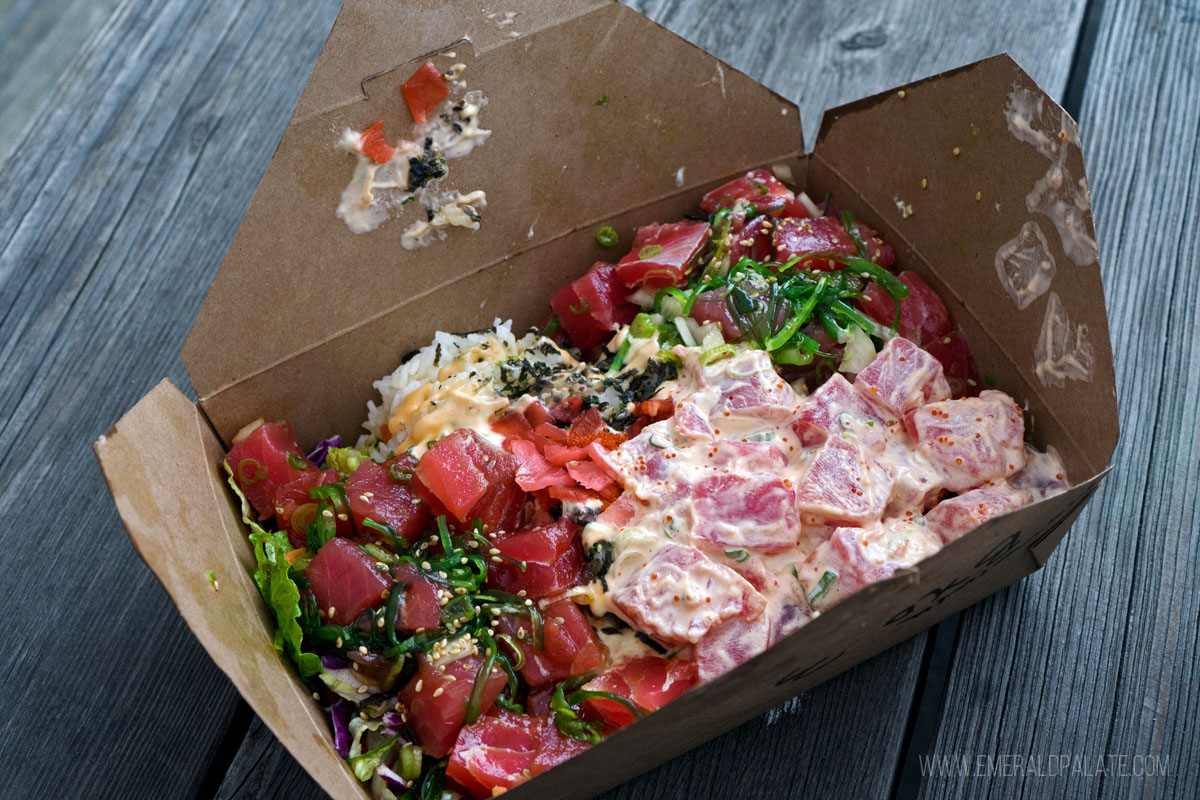 poke in a takeout container