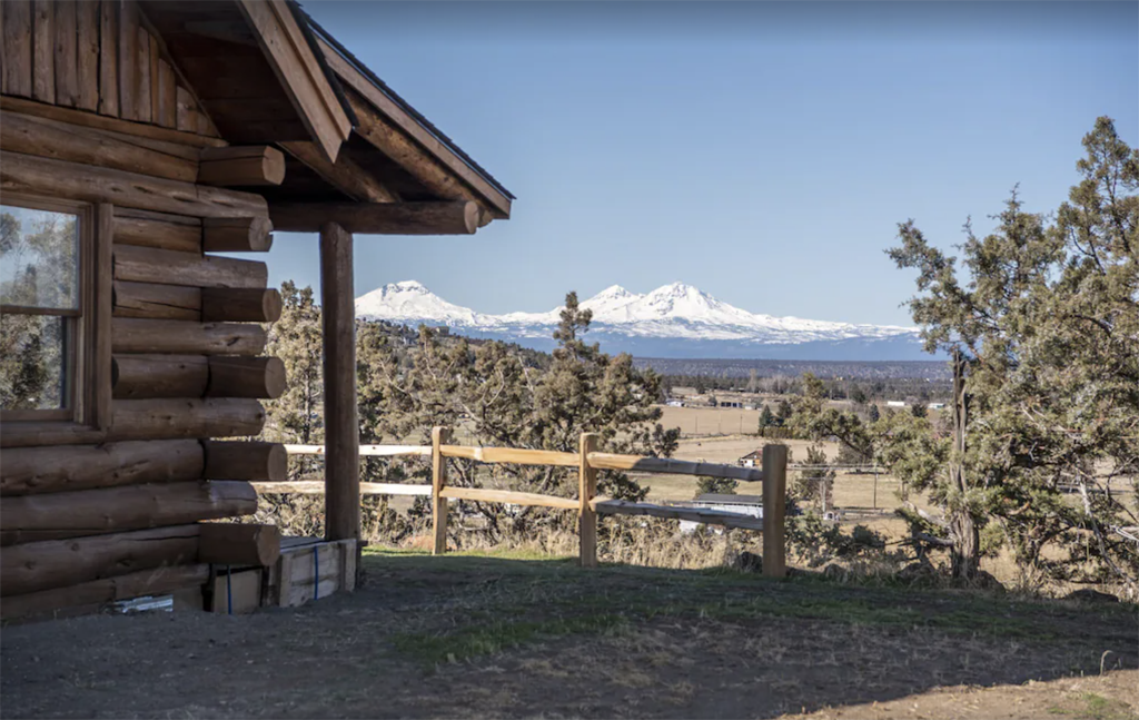view of Mt. Hood from a cabin in Oregon