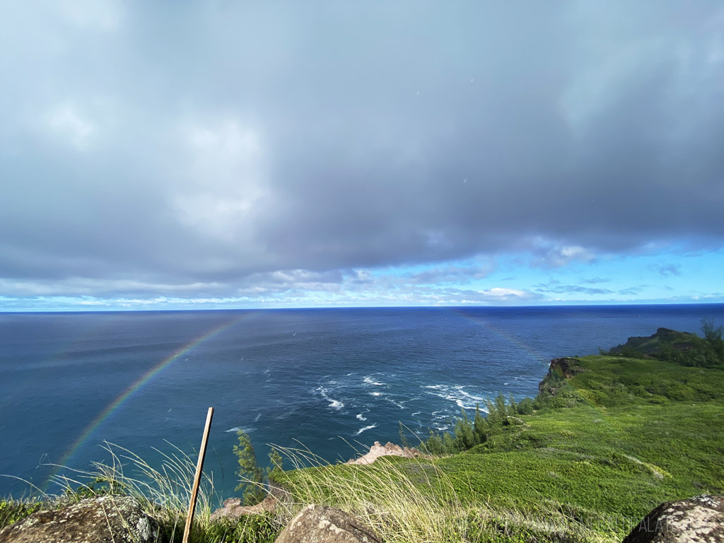 Rainbow over a coastal lookout in Maui