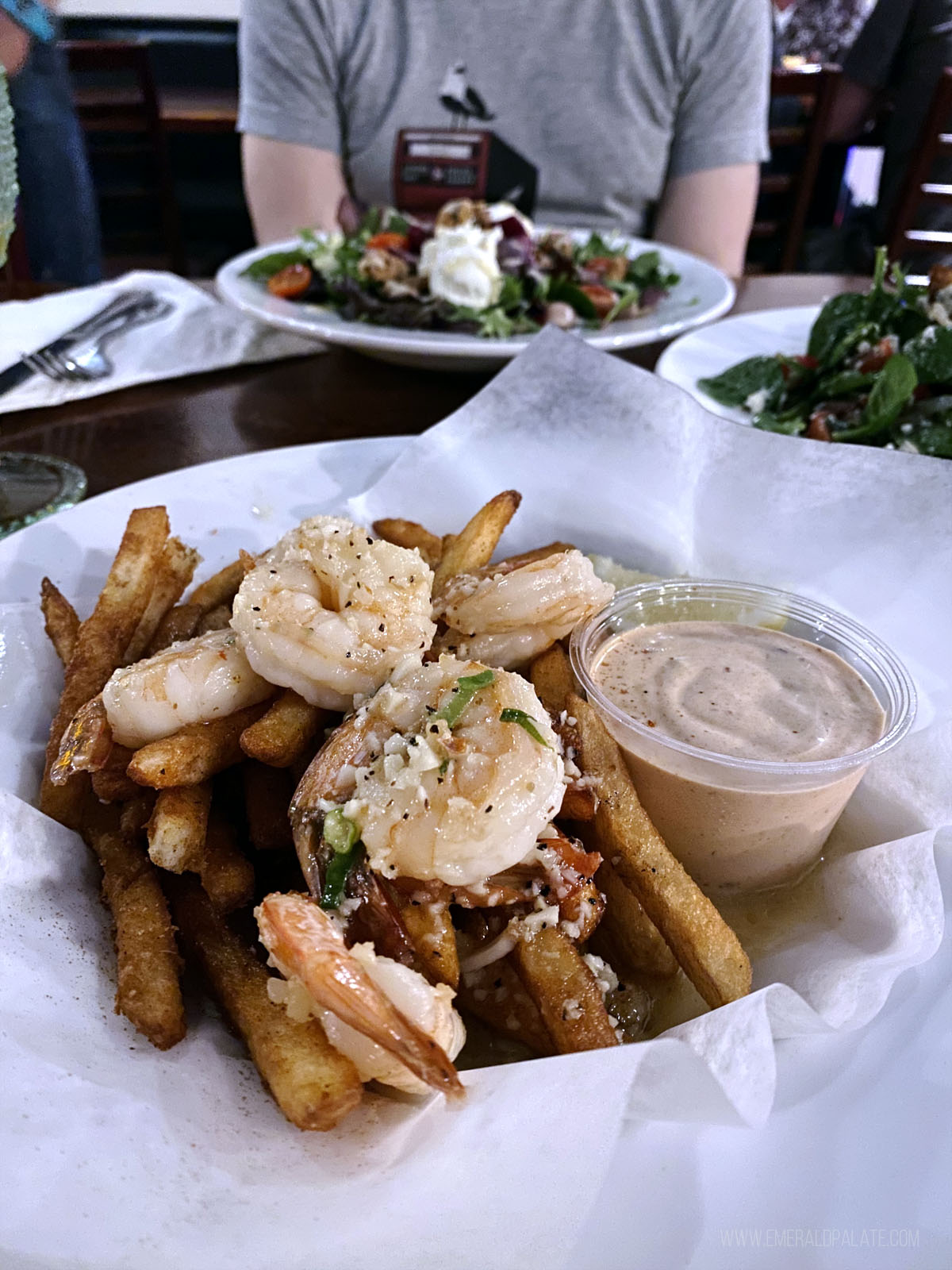 garlic shrimp over fries, a Hawaiian food classic