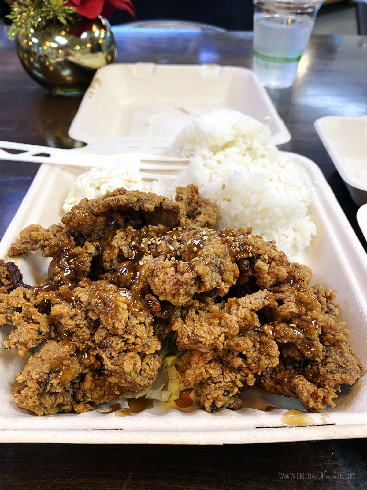 breaded teriyaki chicken from one of the places where locals eat on Maui