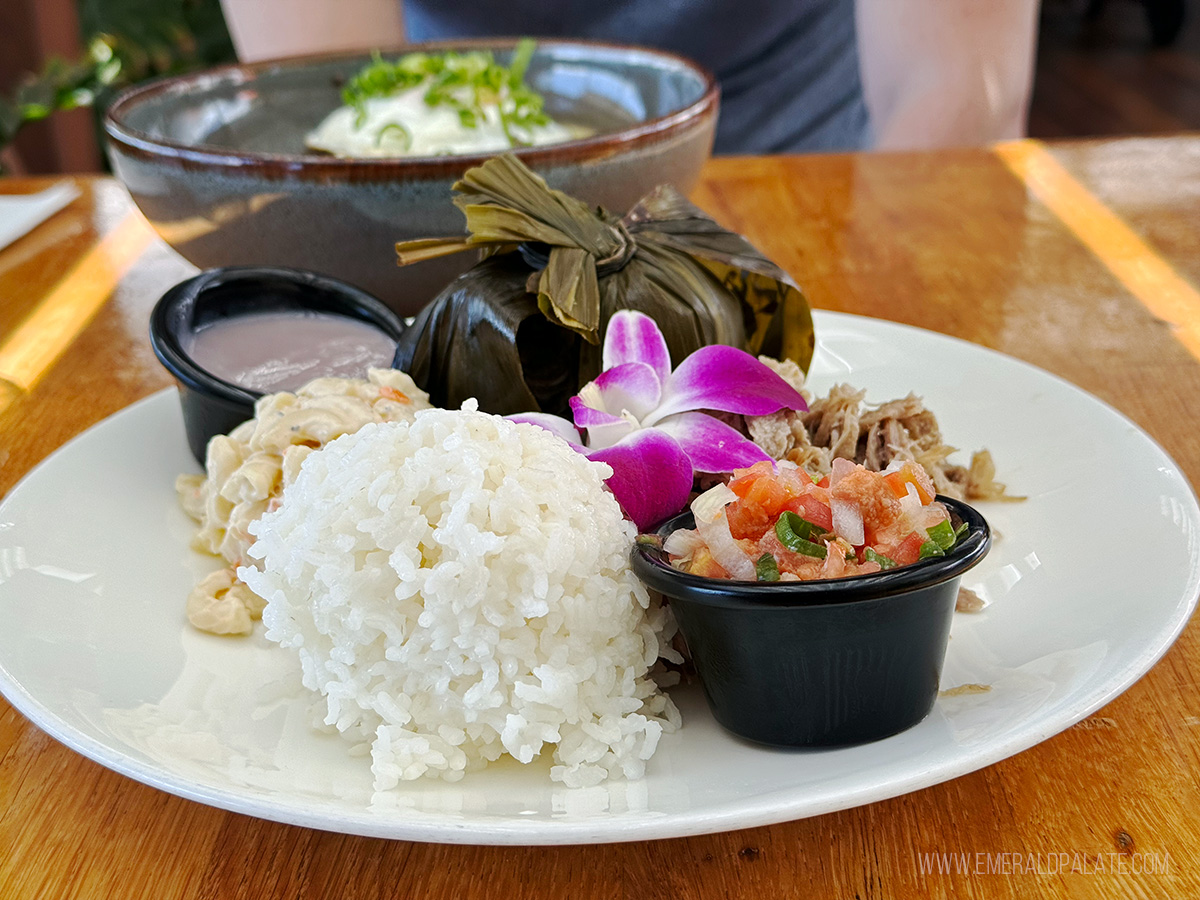lau lau pork Hawaiian plate in Maui