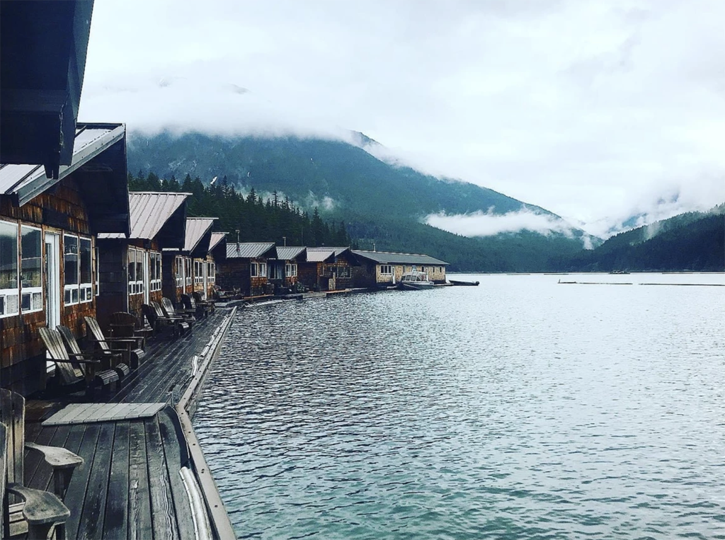 Ross Lake Resort cabins overlooking the water in North Cascades National Park