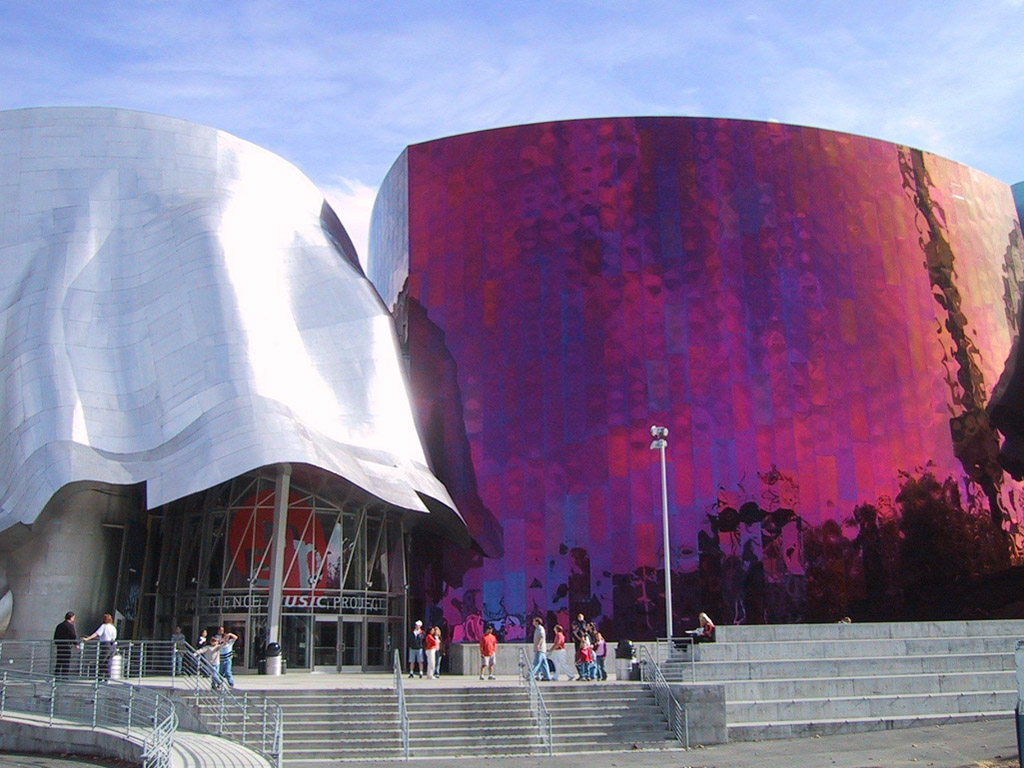 outside the colorful MoPop museum