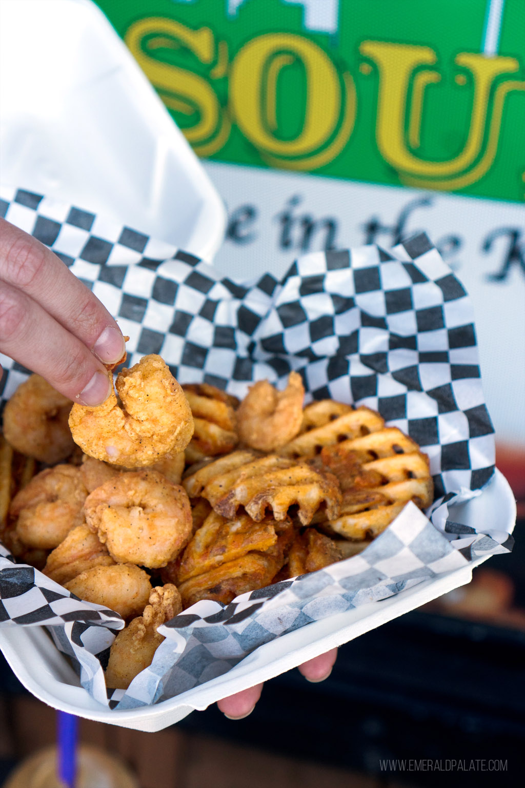 shrimp and waffle fries from a Black-owned Seattle restaurant