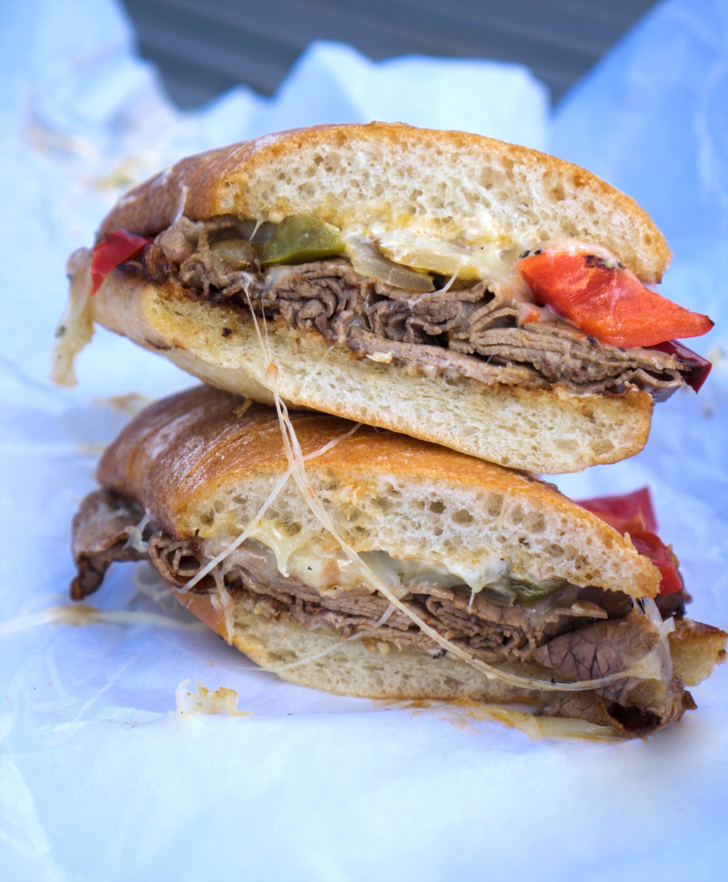 stack of roast beef sandwich halves