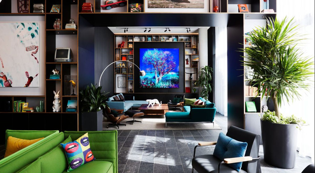the lobby of CitizenM, one of Seattle's best green hotels