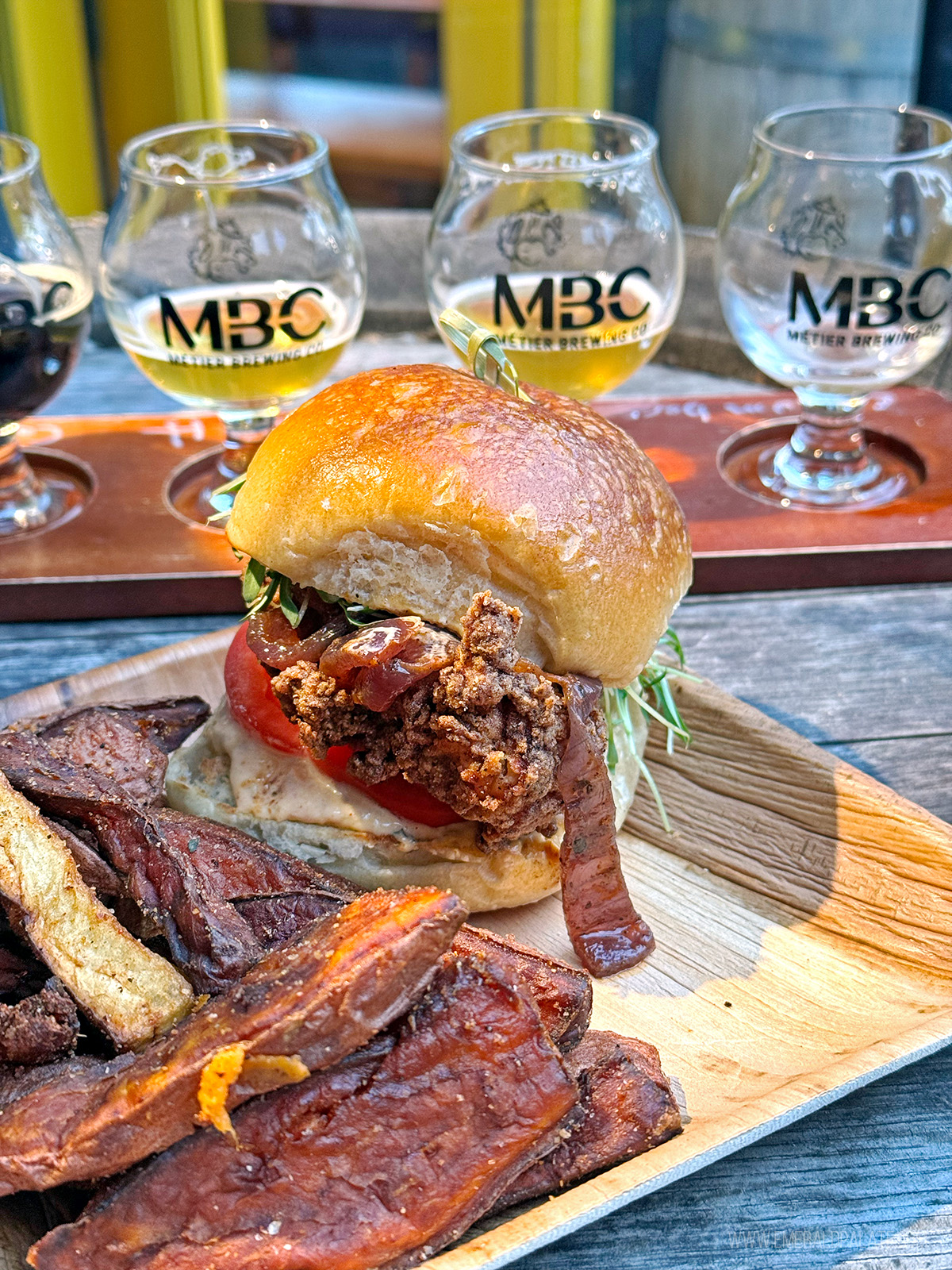 fried chicken, jojos, and beer at a Black-owned restaurant in Seattle
